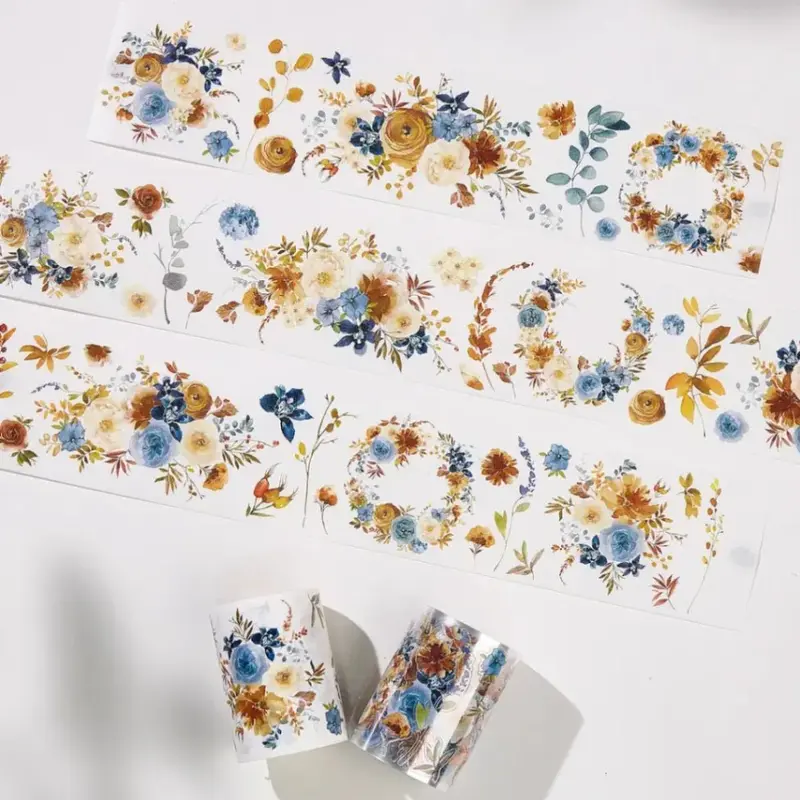Sticker Pet Tape - Pre-cut - Dusty Blue & Cinnamon - 60 mm