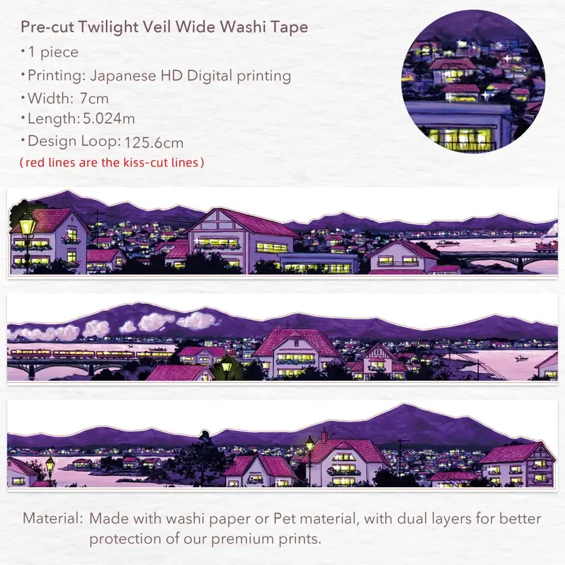 Sticker Washi Tape - Pre-cut - Twilight Veil - 70 mm