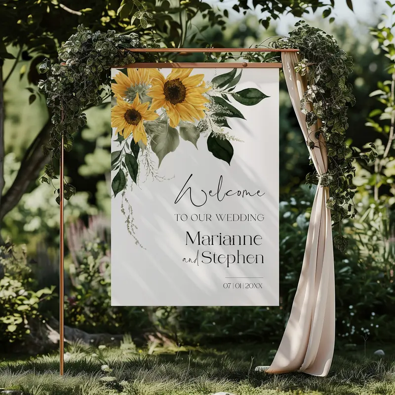 Sunflower Wedding Welcome Sign with Rustic Floral Design | DIY Wedding Reception