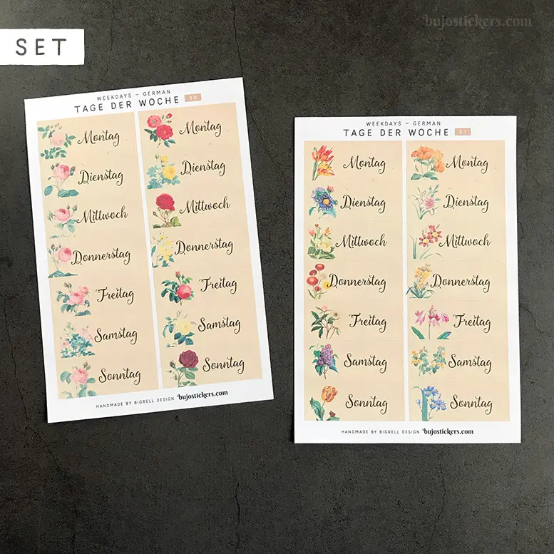 Tage der woche SET • Weekdays in German • 30+31