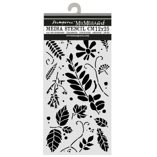 Thick Stencil 12 x 25 cm - Flowers and Poems - Mixed Leaves