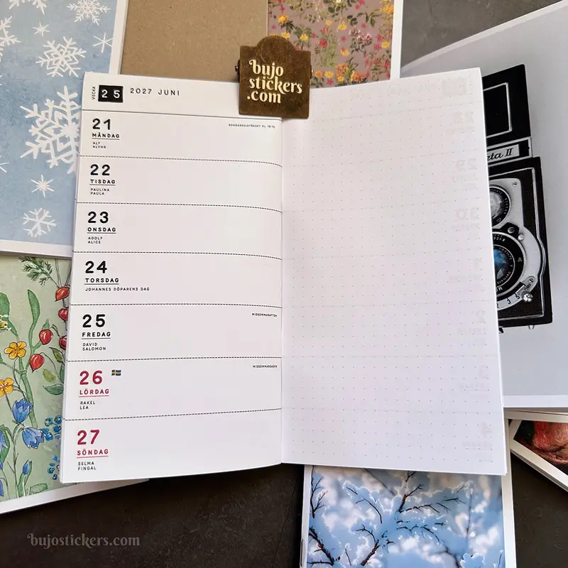 Traveler's Notebook daterad svensk horisontell veckokalender • Regular size • Swedish weekly calendar 🇸🇪  A02-SE