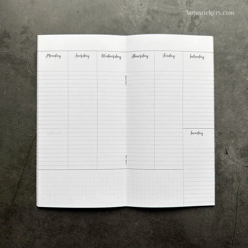 Traveler's Notebook  – Regular size – Vertical Weekly Calendar