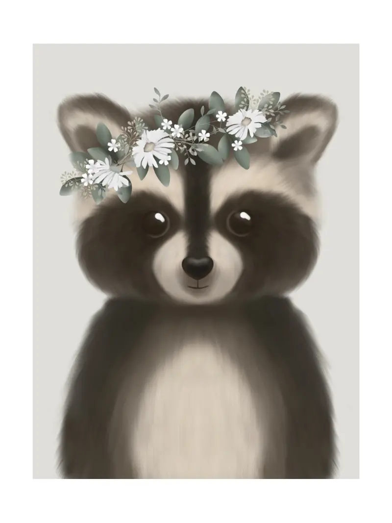 Tvättbjörn Med Blomsterkrans Poster