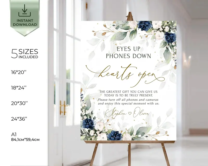 Unplugged Ceremony Wedding Signs Eyes Up Phones Down Floral