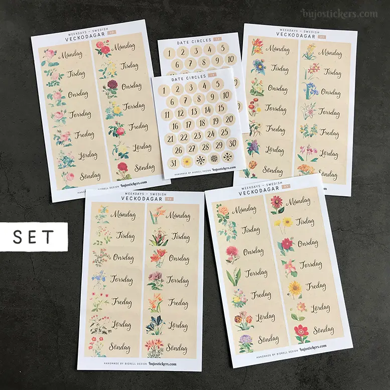 Veckodagar och datum SET • Weekdays in Swedish + dates SET • 30-33+15x2