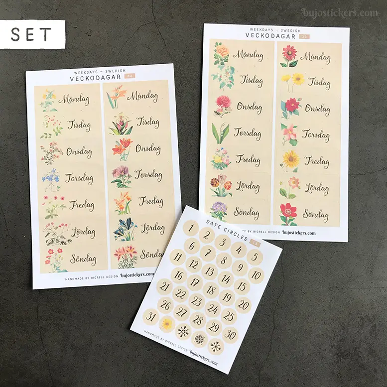 Veckodagar och datum SET • Weekdays in Swedish + dates SET • 32+33+15