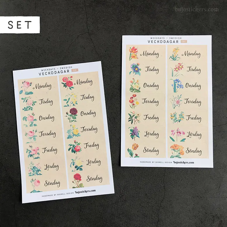 Veckodagar SET of 2 • 30+31 • Weekdays in Swedish