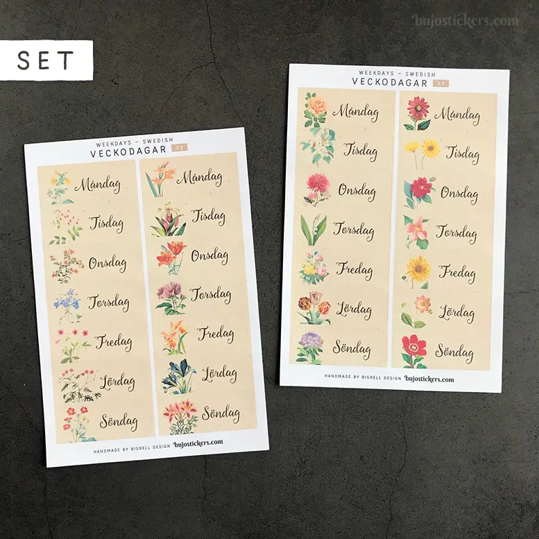 Veckodagar SET of 2 • 32+33 • Weekdays in Swedish