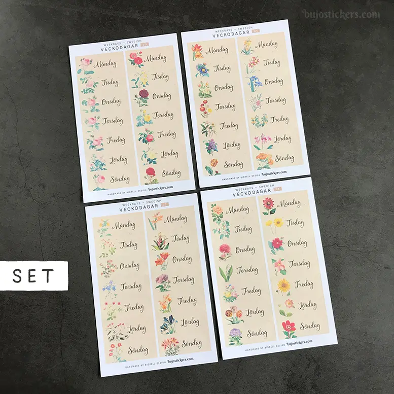 Veckodagar SET of 4 • 30-33 • Weekdays in Swedish
