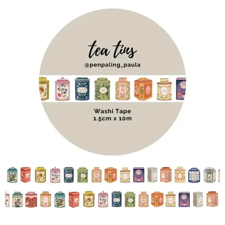 Washi tape Penpaling Paula - 15 mm - Tea tins