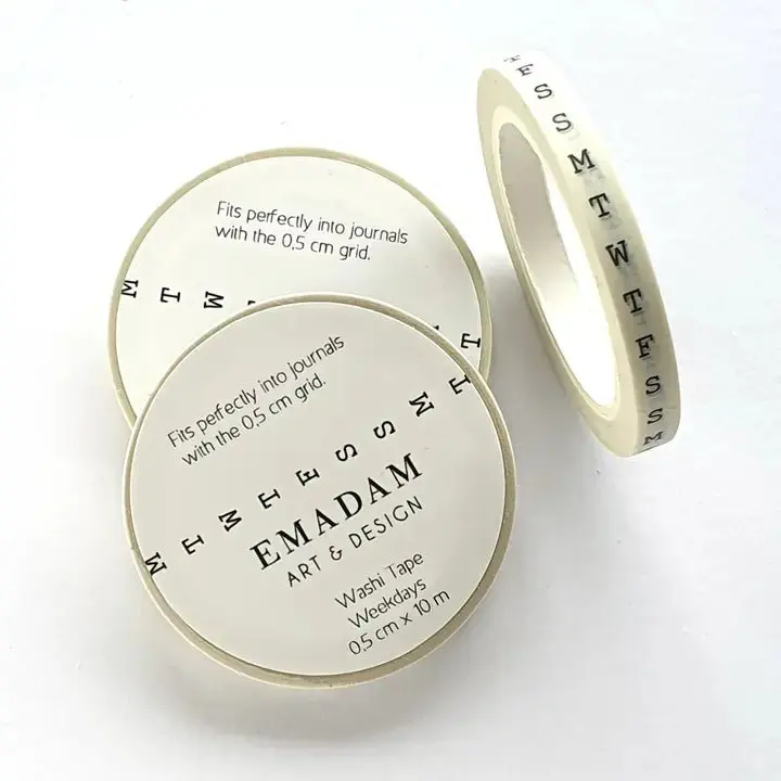 Washi Tape - Weekdays 5 mm - White