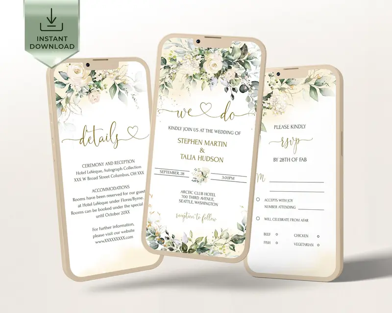 We Do Wedding E-Invite Bundle | Cream & Greenery Design