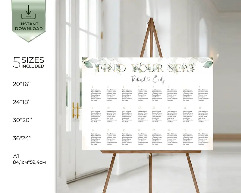 Wedding Seating Plan Posters | 6 Sizes | Elegant Gold Find Your Seat