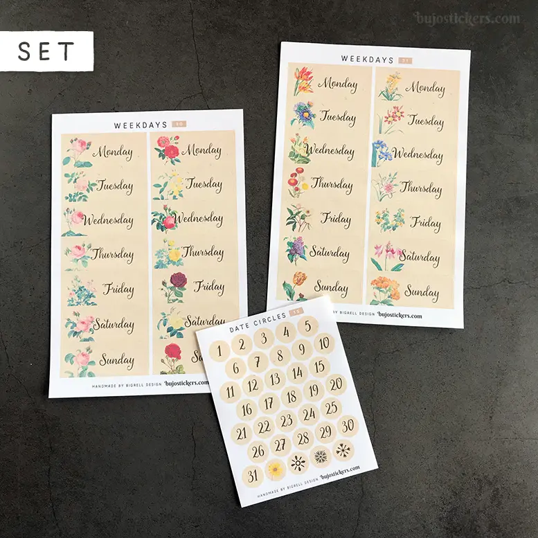 Weekdays and dates SET • 30+31+15
