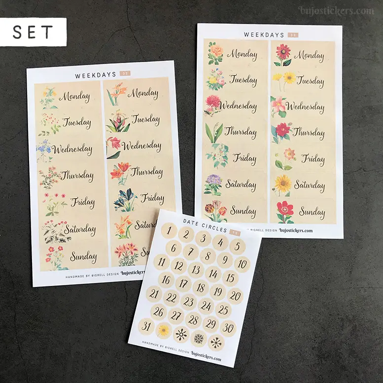 Weekdays and dates SET • 32+33+15
