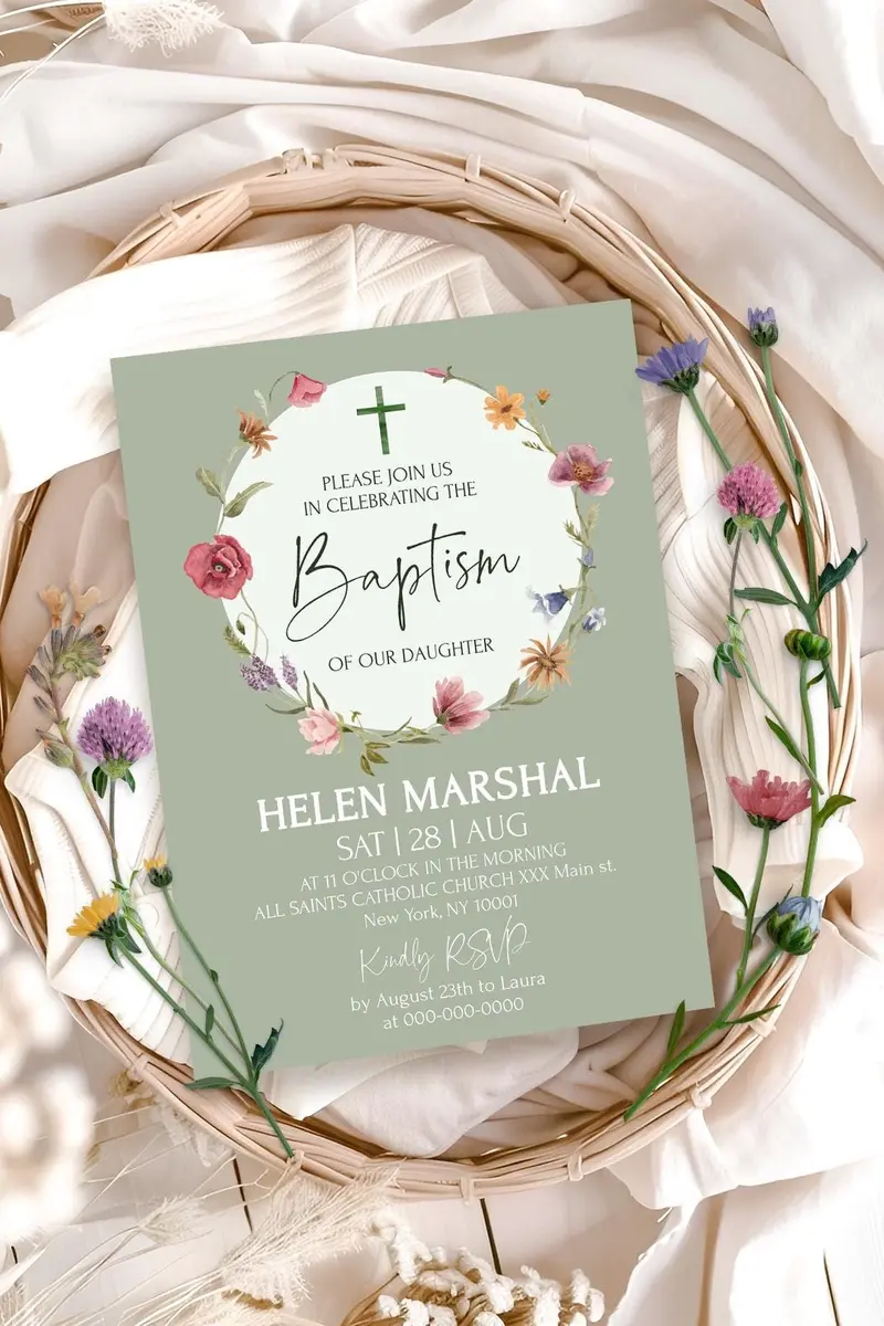 Wildflower Baptism Invitations | 3 Editable Templates | DIY Christening
