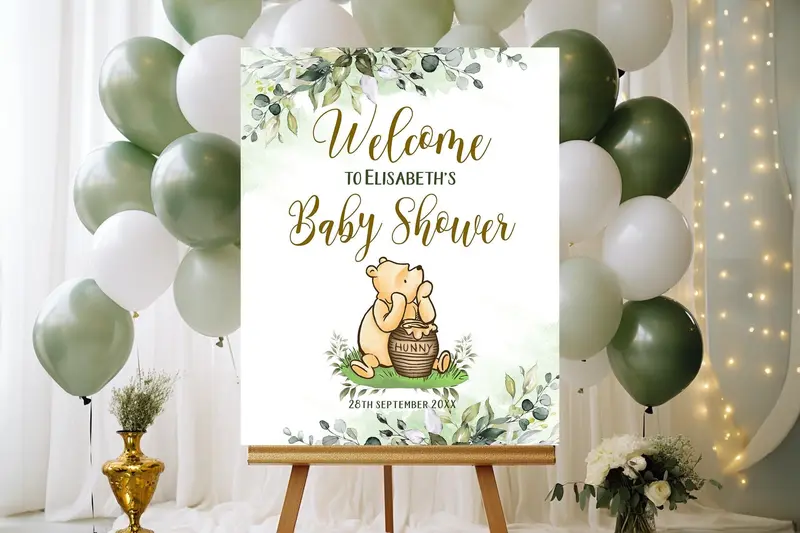 Woodland Baby Shower Welcome Board Honey Bear Printable Sign