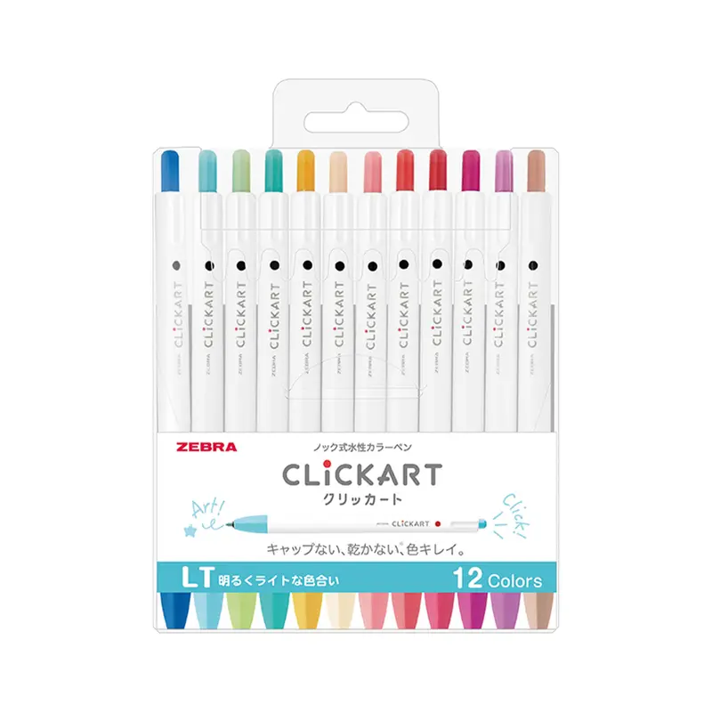 Zebra Clickart Retractable Marker 12-color set - Light
