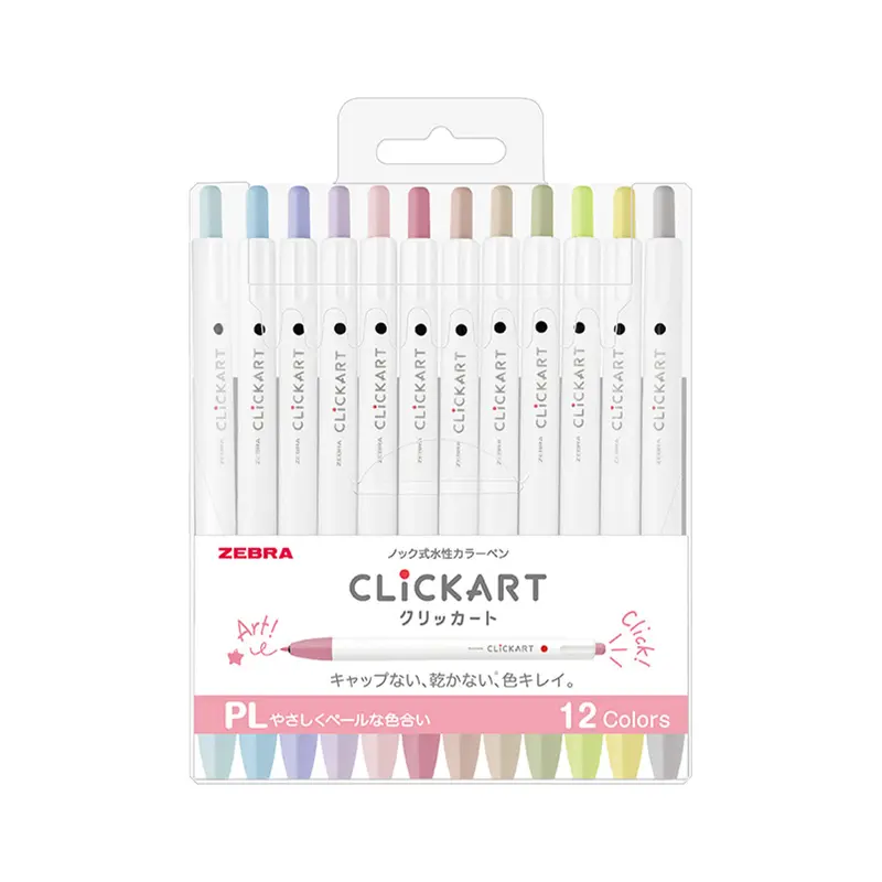 Zebra Clickart Retractable Marker 12-color set - Pastel