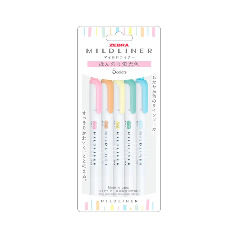 Zebra Mildliner Brush Pen Set of 5 - Slightly Fluorescent Colors