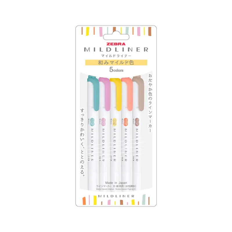 Zebra Mildliner Brush Pen Set of 5 - Soothing Mild Colors