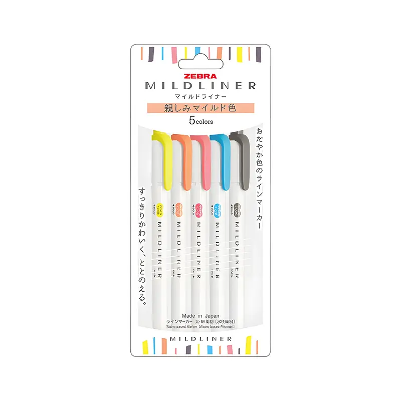 Zebra Mildliner Highlighter Set of 5 - Friendly Mild Colors