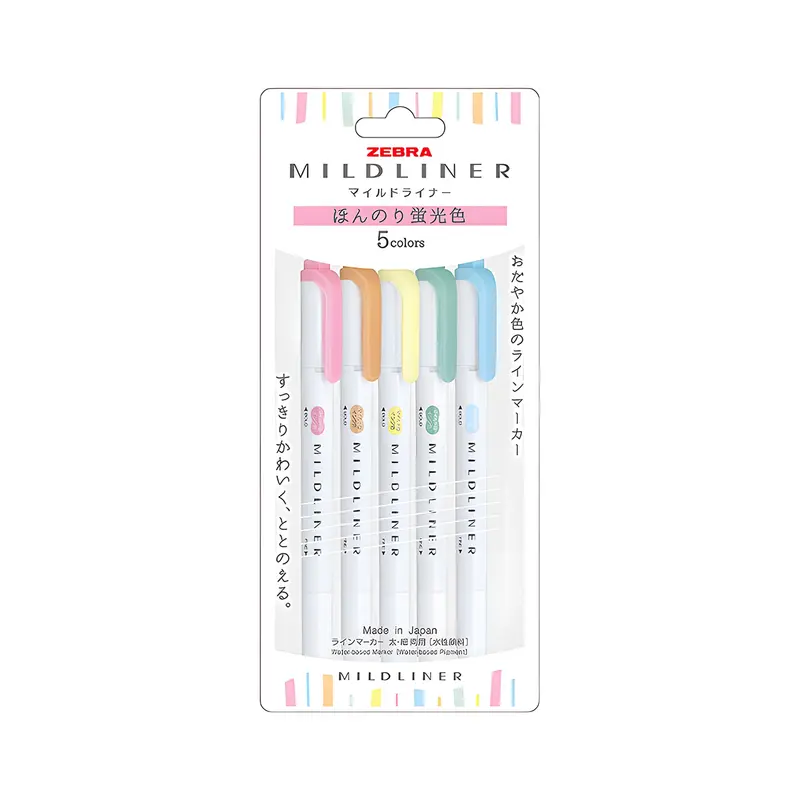 Zebra Mildliner Highlighter Set of 5 - Slightly Fluorescent Colors