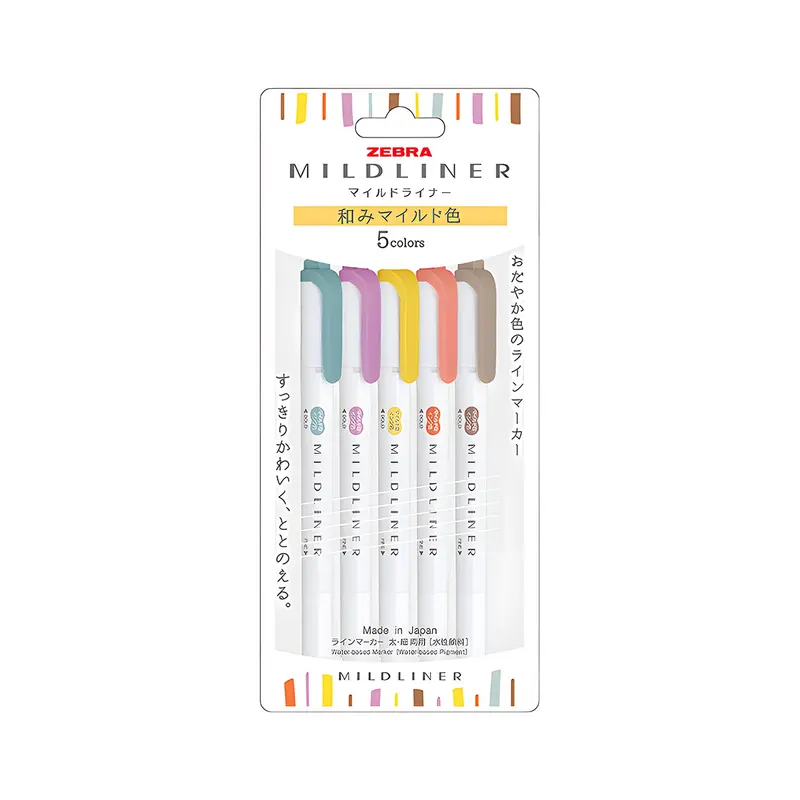 Zebra Mildliner Highlighter Set of 5 - Soothing Mild Colors
