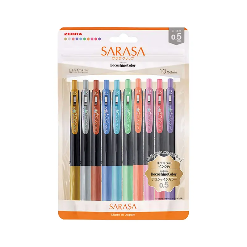 Zebra Sarasa Clip Gel Pen Decoshine Colors Set of 10