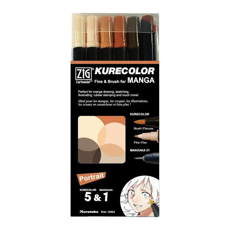ZIG Kurecolor Manga - Fine & Brush 6-pack - Portrait